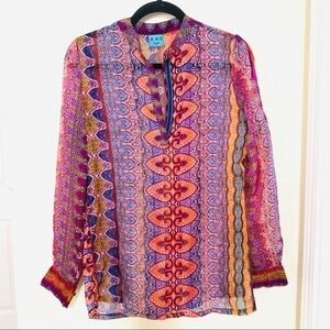 KAS DESIGNS•semi sheer Sheer Dashiki hobo Shirt S